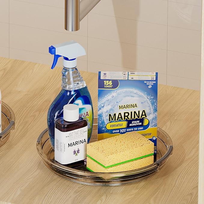 LAMU 2 Pack Lazy Susan Turntable Organizer for Cabinet, 10.6'' 9.25'' Condiment Organizer for Refrigerator, Kitchen Pantry, Medicine Cabinet Organizer, Spices Rack Organization, Bathroom, Amber