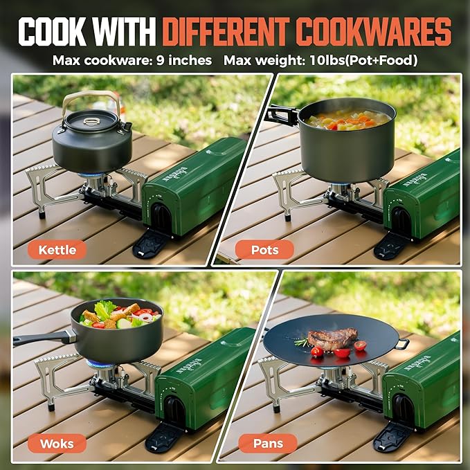 BIG HORN OUTDOORS Butane Camping Stove, Portable Folding Gas Burner with Carry Bag for Camping, Emergency Use and Outdoor Cooking