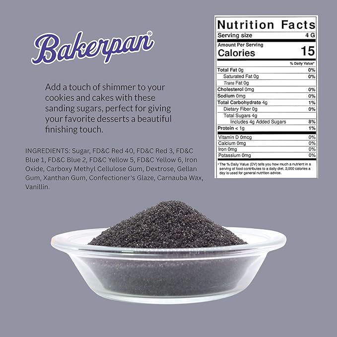 Bakerpan Black Sanding Sugar for Baking & Cookie Decorating - 5 Ounce Edible Black Sugar Sprinkles for Cookies, Cakes, Cocktails (Made In USA)