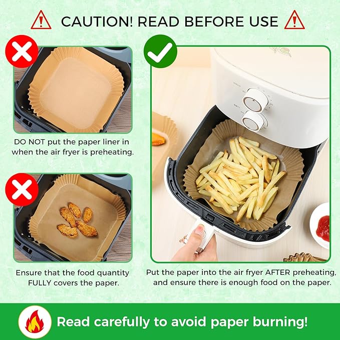 Air Fryer Disposable Paper Liners - 150Pcs 8In Square Parchment Paper Non-Stick Airfryer Basket Liners for Steamer Microwave Oven, Deep Fryer Parts & Accessories