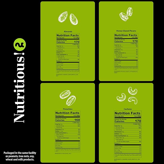 NUT CRAVINGS - Mixed Nuts Gift Basket + Green Ribbon (4 Assortments) Food Arrangement, Healthy Snack Care Package, Food Assortments