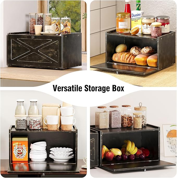 Bamboo Bread Box for Kitchen Counter Farmhouse Bread Storage Container Large Capacity Bread Storage Bin Bread Holder (Antique Back)