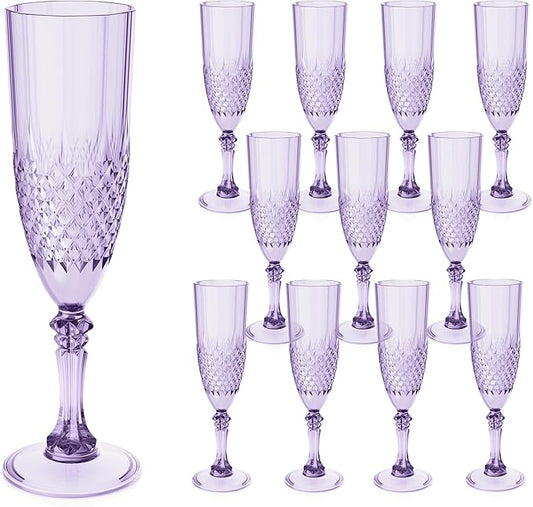 Plastic Champagne Flutes, 12PCS Purple Wine Glasses Goblets Reusable Champagne Flute for Weddings, Bachelor Parties, Toasting, and Events(12,Purple)