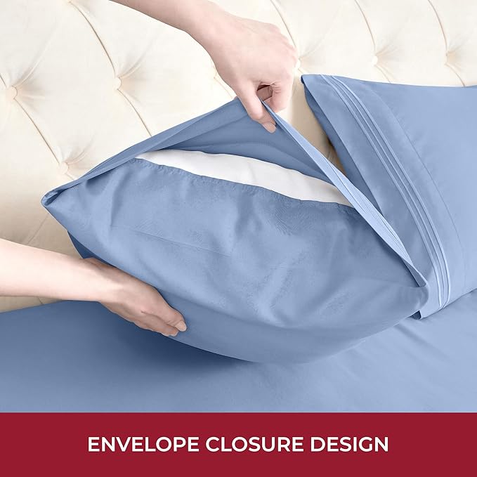 Mellanni RV Short Queen Sheets - 4 PC Iconic Collection Bedding - Hotel Luxury, Extra Soft, Cooling Bed Sheets - Deep Pocket up to 10 inch (RV/Short Queen, Sky Blue)