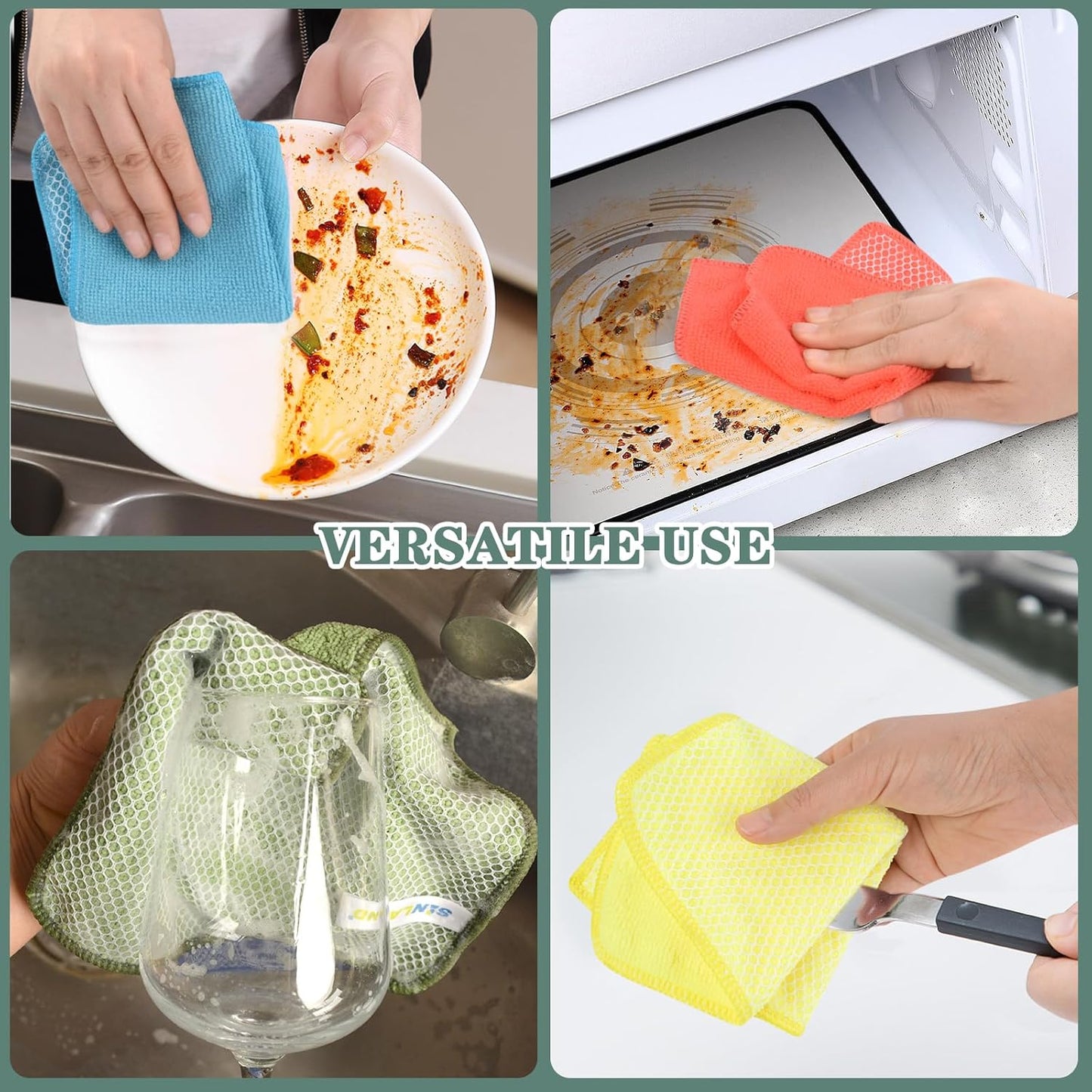 SINLAND Microfiber Dish Cloth for Washing Dishes Dish Rags Best Kitchen Washcloth Cleaning Cloths with Poly Scour Side 5 Color Assorted 7.87inchx7.87inch 10pack