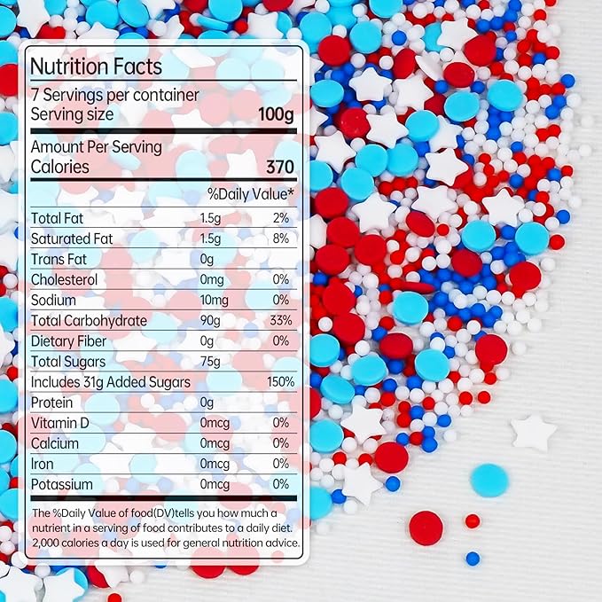 4th of July Sprinkles, Red White and Blue Sprinkle, Patriotic Sprinkles for Cake Decorating, Edible Nonpareils, Perfect for Baking, Cupcake Decorations, Ice Cream Toppings, 150g/5.29oz
