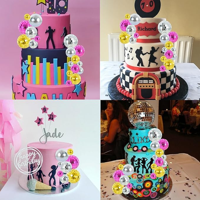 BEISHIDA 27 PCS Disco Ball Cake Toppers - Mini Mirror Ball Cupcake Toppers for Disco Theme Party, 70s 80s Party Decorations, Birthday, Wedding, Anniversary, Baby Shower, and Retro Celebration
