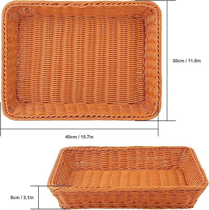 6 Pack 16 Inch Brown Wicker Bread Basket, Handmade Woven Organizer, Rectangular Fruit Baskets, Snack Basket Food Serving Baskets for Dining Table, Candies, Crackers, Fruit, Vegetables