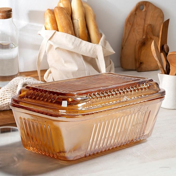 Wide Glass Butter Dish with Lid with Large capacity for Countertop Clear Crystal Butter Container with Cover for Counter Butter Keeper Tray Holder for Refrigerator