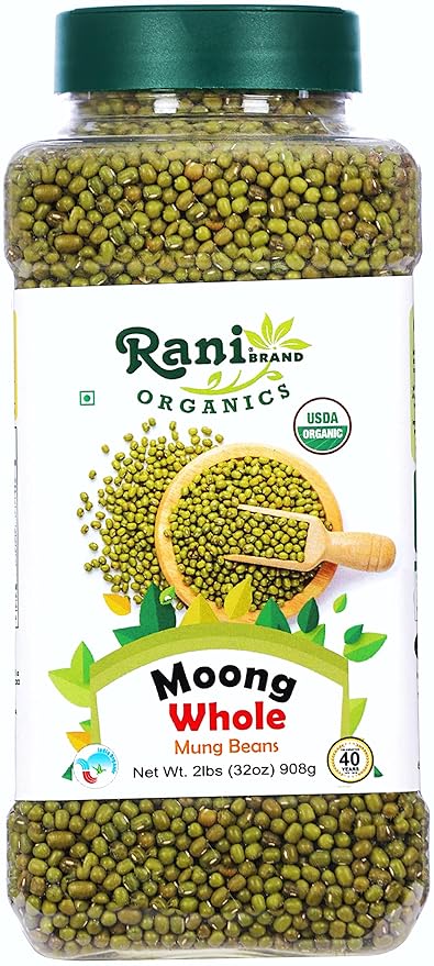 Rani Organic Moong Whole (Whole Mung Beans with Skin) Indian Lentils 32oz (2lbs) 908g PET Jar ~ All Natural | Vegan | Gluten Friendly | NON-GMO | Indian Origin | USDA Certified Organic