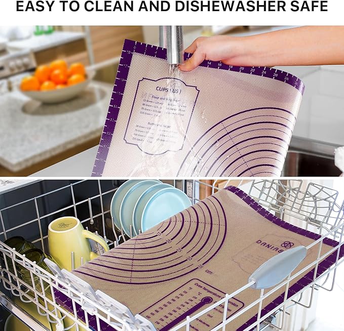 Baking Mat, 26" x 16" Silicone Extra Large Non Stick Baking Sheet Mat with Measurement Non-slip Dough Rolling Mat,Reusable Food Grade Silicone Counter Mat for Making Cookies,Macarons,Bread and Pastry