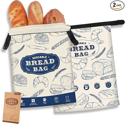 Bread Bags, 2 Packs Bread Bags for Homemade Bread, Reusable Zipper Sourdough Storage Bags for Keeping Loaf Fresh(Large, 16.5"*12.5")