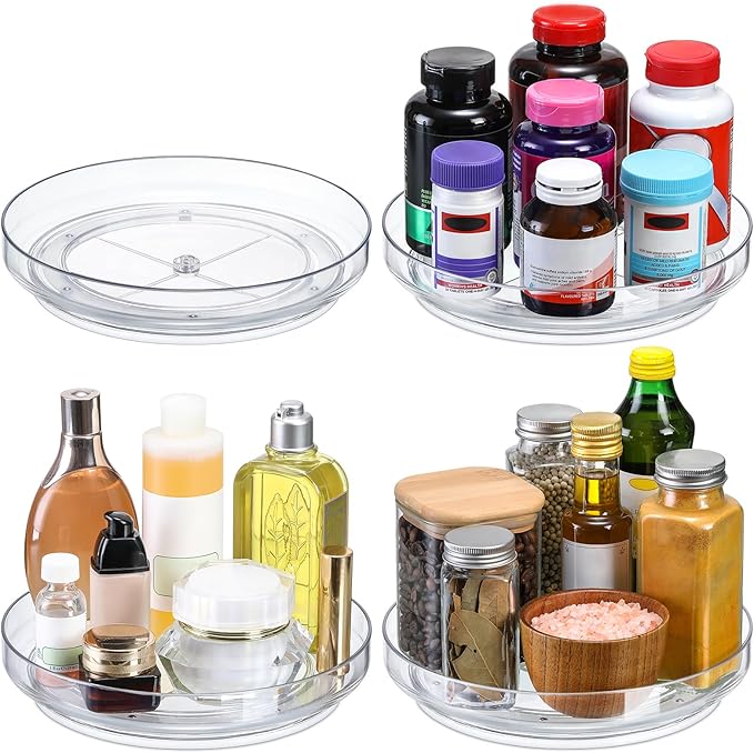 2 Pack, 10 Inch Clear Non-Skid Lazy Susan Organizers - Turntable Rack for Kitchen Cabinet, Pantry Organization and Storage, Fridge, Bathroom Closet, Vanity Countertop Makeup Organizing, Spice Rack