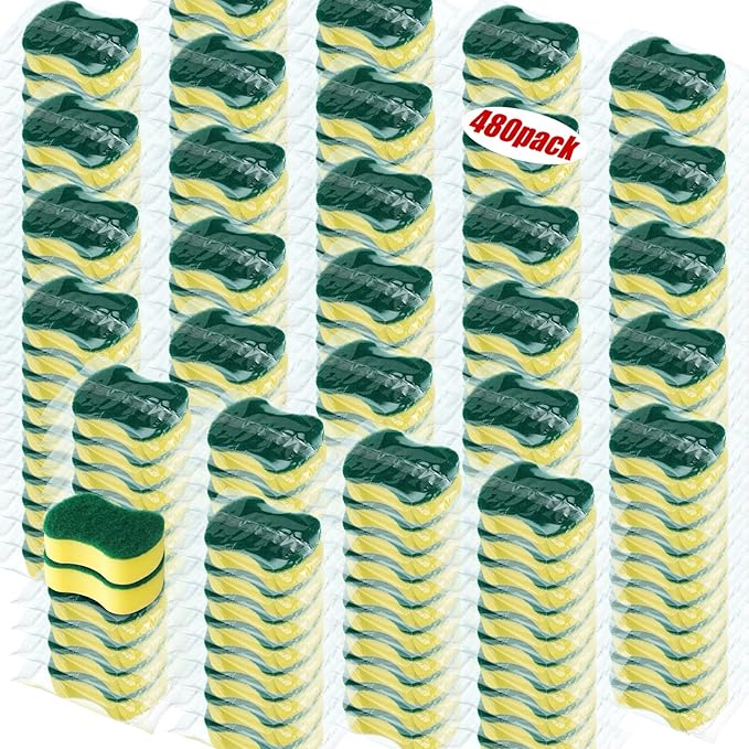 Tanlade 480 Pcs Individually Wrapped Sponges Kitchen Bulk Non Scratch Scouring Sponges for Dishes Household Cleaning Travel Apartments Hotel Car