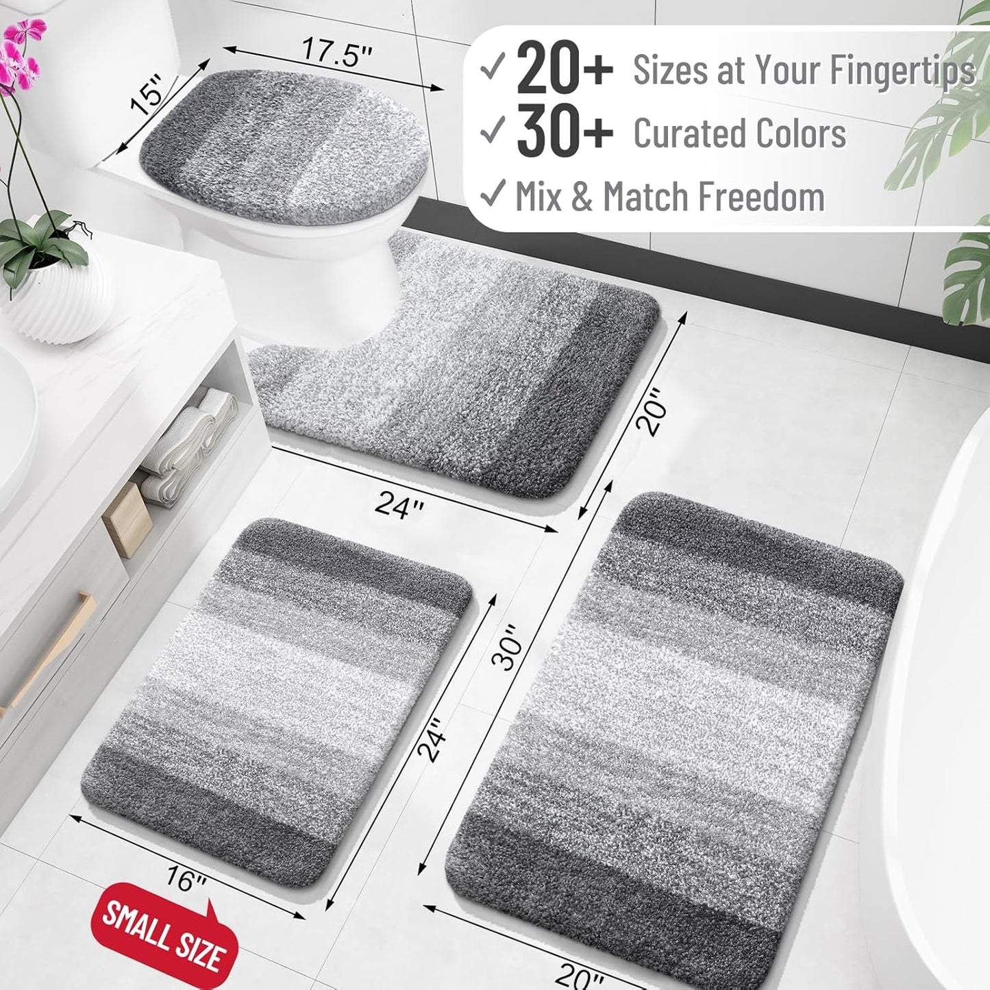 OLANLY Bathroom Runner Rugs 59x20, Extra Soft Absorbent Microfiber Bath Rugs, Rubber Backing, Quick Dry, Machine Washable Bath Mats for Bathroom Floor, Tub and Shower, Home Decor Accessories, Grey