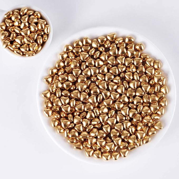 Kasvan Gold Heart Shapes Sprinkles - Edible Candy Pearls 100g/3.58 Oz, Mix Size, Baking Cake Decorations, Ice Cream Toppings and Cookie Decorating, Wedding Party Chirstmas Supplies (Gold)