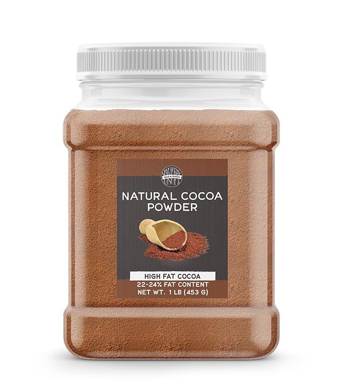 Birch & Meadow Natural High Fat Cocoa Powder, Non-Alkalized, 22/24% Cocoa Butter, Baking (16 Ounce)