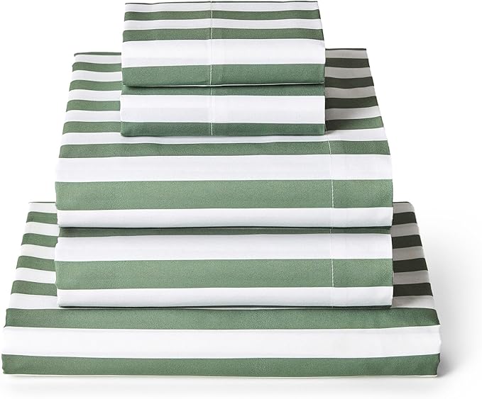 Mellanni Split King Sheets Set - 5 PC Iconic Collection Bedding - Hotel Luxury, Extra Soft, Cooling Bed Sheets - Wrinkle, Fade, Stain Resistant (Split King, Oxford Stripe Sage)