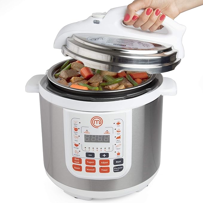 MasterChef 13-in-1 Pressure Cooker- 6 QT Electric Digital Instant MultiPot w 13 Programmable Functions- High and Low Pressure Slow Non-Stick Pot Cooking Warmer Options, LED Display, Delay Timer, Rice