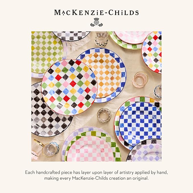 MACKENZIE-CHILDS Round Platter, Dishwasher-Safe and Microwave-Safe Stoneware Serving Platter, Indigo Check