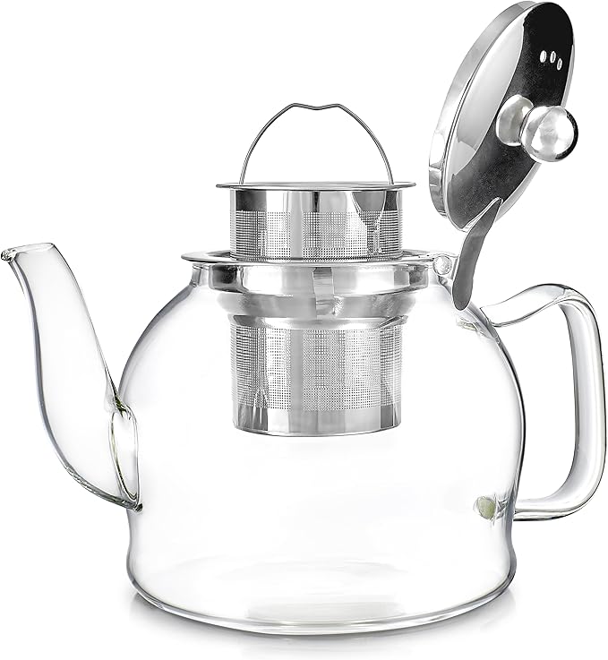 Teabloom Dublin Glass Teapot – Premium Borosilicate Glass with Removable Stainless Infuser – Stovetop Safe – Ideal for Loose Leaf Tea – Tea for Two – 27 oz. / 800 ml (2-3 Cups)