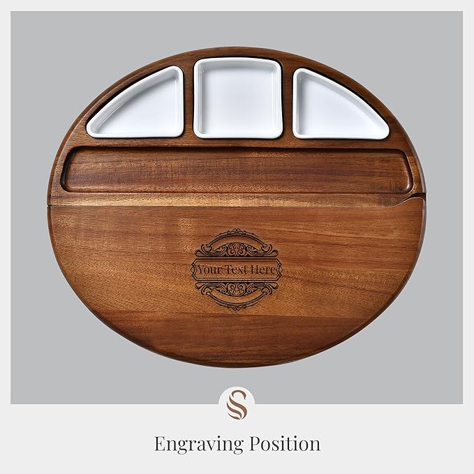Shanik Premium Acacia Wood Cheese Board - Large Charcuterie Set with Cutting Wood for Serving - Ideal for Christmas, Wedding, Parties - Gift for Housewarming, Birthdays, Anniversaries - With Engraving