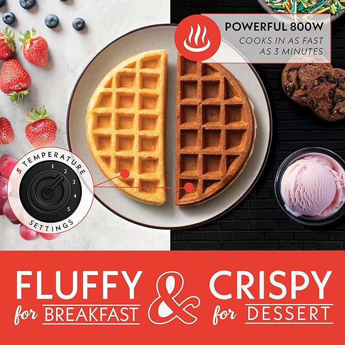 Gourmia GWM468 Dual Pour Waffle Maker with Easy Pour Spout + Horizontal Pour, Angled Cooking, 5 Shade Settings, and Indicator Lights - Recipe Book Included