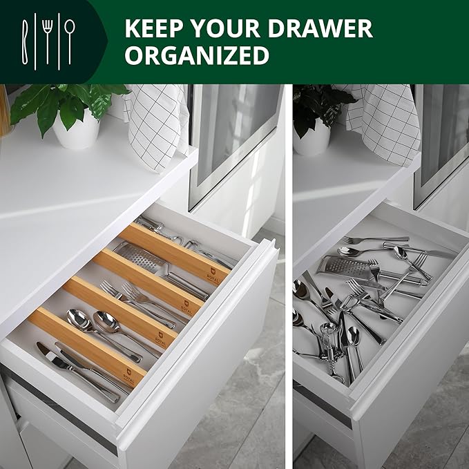 Drawer Divider and Organizer for Kitchen Organization - Adjustable Bamboo Drawer Dividers Organizers (17 - 22") - 4-Pack Expandable Drawer Organization Separators for Kitchen, Bedroom & More, Natural