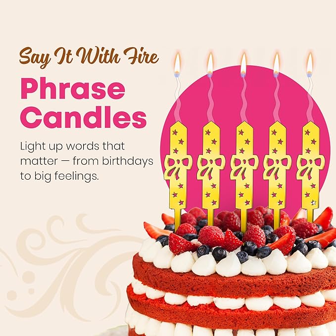 Set of 5 Reusable Gold Romantic Cake Candle - Luxury Cake Topper Candle for Birthdays, Weddings & Anniversaries - Reusable Food Safe Acrylic, Shiny Mirror Finish - Happy Birthday Cake Topper Decor