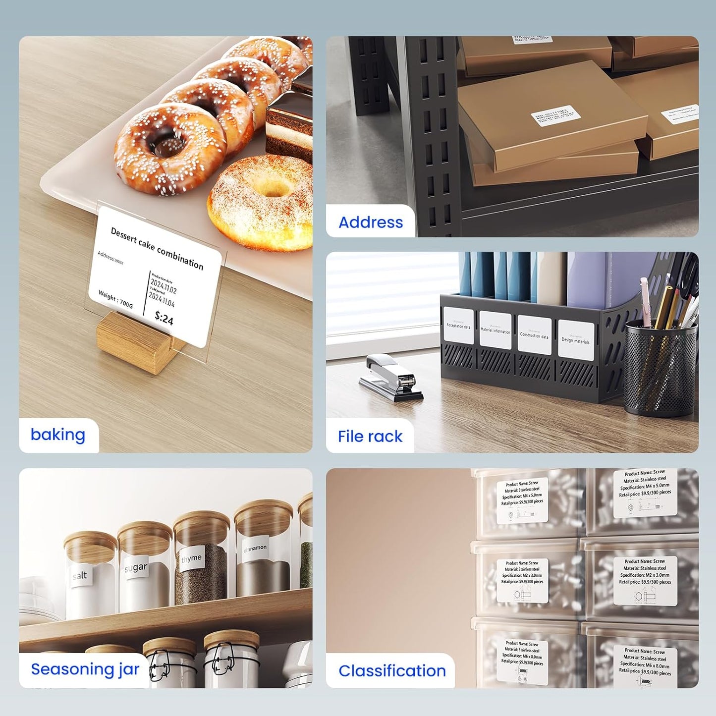 CLABEL Thermal Label Maker Machine: 221B Bluetooth Label Printer Mini Sticker Barcode Printer Inkless Label Maker Compatible with Clothing Price Labeling with 1 Roll of 50x30mm Label(Gray White)