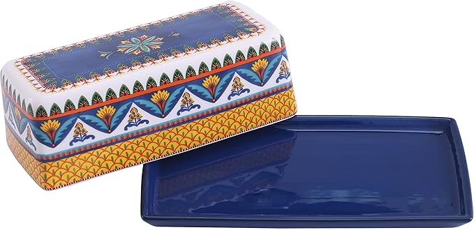 Bico Havana Ceramic Butter Dish with Lid, Wide Butter Keeper for Counter, Kitchen Countertop, Microwave and Dishwasher Safe