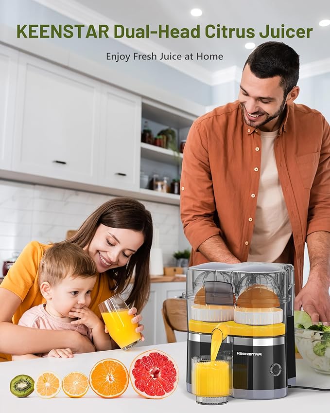 Electric Citrus Juicer, Dual-Head Orange Juicer Squeezer, Portable Juicer with Cleaning Brush for Lemon, Grapefruit, High Juice Yield, Easy to Clean, One Touch Operation