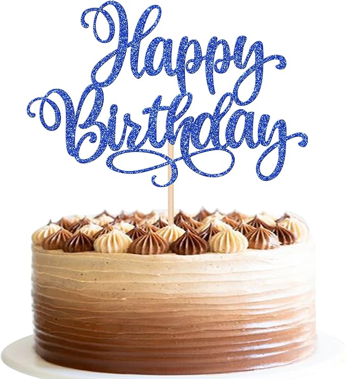1 PCS Happy Birthday Cake Topper Glitter Happy Birthday Cake Pick Bunting Decor for Anniversary Celebrating Happy Birthday Party Cake Decorations Supplies Blue