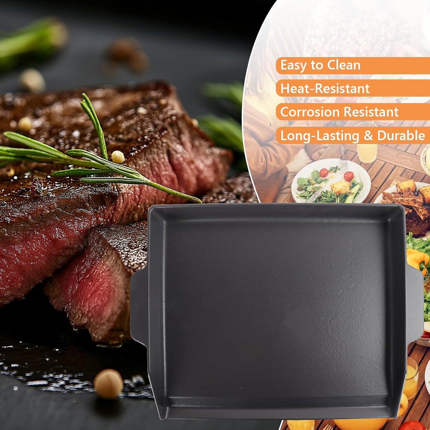 Universal Cast Iron Flat Top Griddle for Gas/Stove/Electric/Charcoal Grill,23" X 16 BBQ Griddle Insert for Weber Camp Chef Nexgrill StoveTop Griddle,Tailgating Nonstick Coating Cooking Skillet Pan,1PC