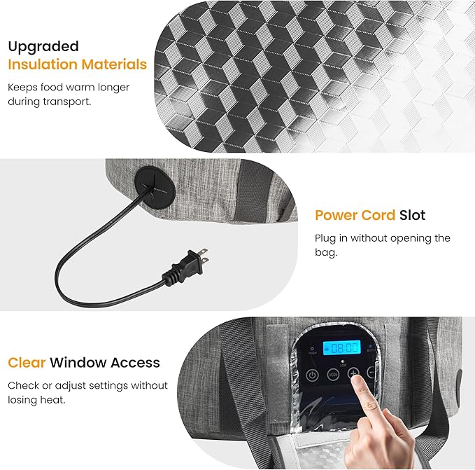 Sunvivi Portable Slow Cooker Bag Fits for 6-8 Quart, Insulated Travel Bag with See-thought Window, Carry Case with Top Zip Compartment, Mesh Pocket & Adjustable Band for Camping, Potluck, Gathering