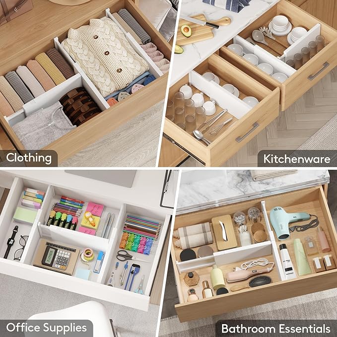 Lifewit 5 Pack Drawer Dividers Plastic 6" High, 13.5-22" Adjustable Drawer Organizers for Clothes, Expandable Dresser Separators in Bedroom/Bathroom/Kitchen/Fridge/Office Organization and Storage