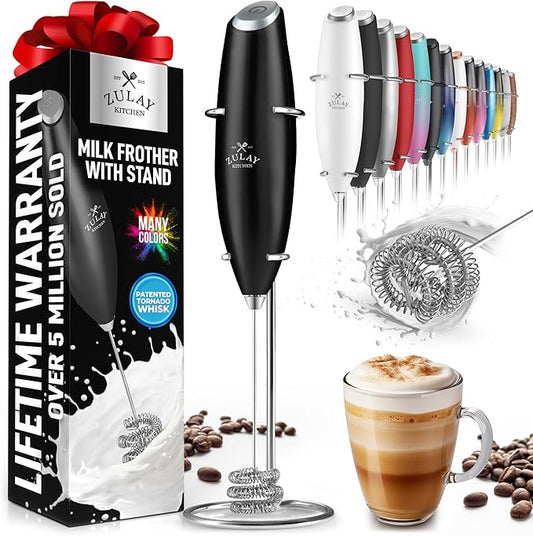 Zulay Kitchen Milk Frother with Patented Tornado Triple Whisk – Handheld Foam Maker for Coffee, Lattes, Matcha & Hot Chocolate – Rich, Creamy Froth in Seconds -