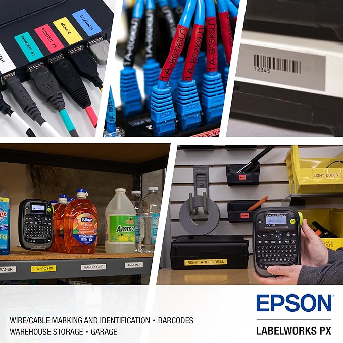 LABELWORKS Epson LW-PX300 Industrial Label Maker for Office – Compatible with Stickers, Magnets, and Shrink Tube, Portable Handheld Design, Label Maker and Tape Only