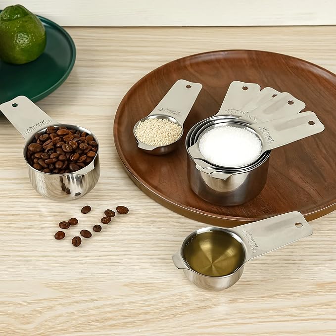 Smithcraft Measuring Cups Set, Stainless Steel Measuring Cup Set 7, 18/8 Stainless Steel Measuring Cups for Kitchen, Metal Meausing Cups for Baking, Dry Nesting Measuring Tools-3/4, 2/3 Measure Cup