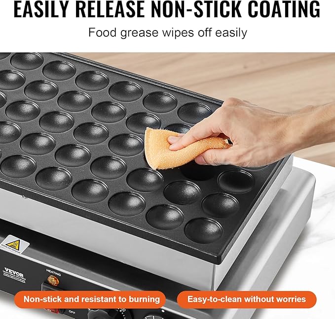 VEVOR 110V Mini Dutch Pancake Baker, 50PCS 1700W Commercial Electric Nonstick Waffle Maker Machine, 1.8 Inches Pancake Maker with 2 Thermostats & 2 Timers Separate Control, for Home and Restaurants
