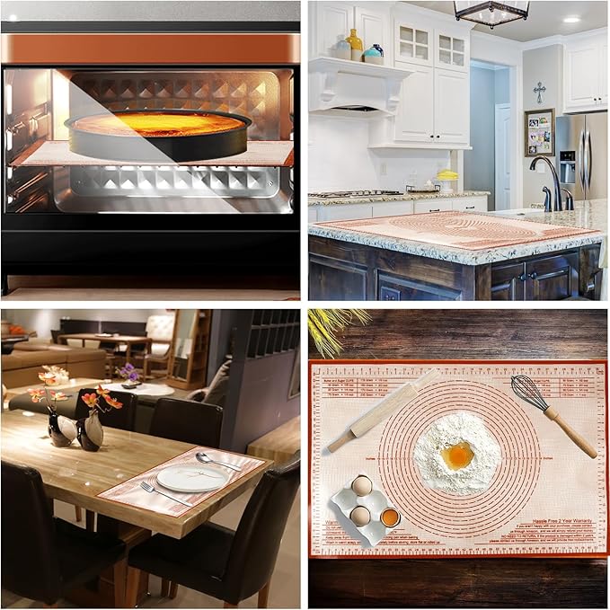 Silicone Pastry Mat 36'' By 24'' Extra Large Baking Mat with Measurements for Dough Rolling, Kneading Board, Kitchen Counter Mats, Perfect for Dough, Fondant, Pie Crust, Cookies, Bread, Pasta, Pizza