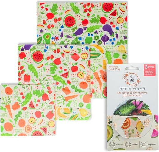Bee's Wrap Beeswax Wraps for Food - Garden Party 3 Pack (S, M, L) Made in USA Reusable & Organic Food Wraps, Sandwich Wrap & Bowl Covers - Eco-Friendly Alternative to Aluminum Foil & Plastic Wrap