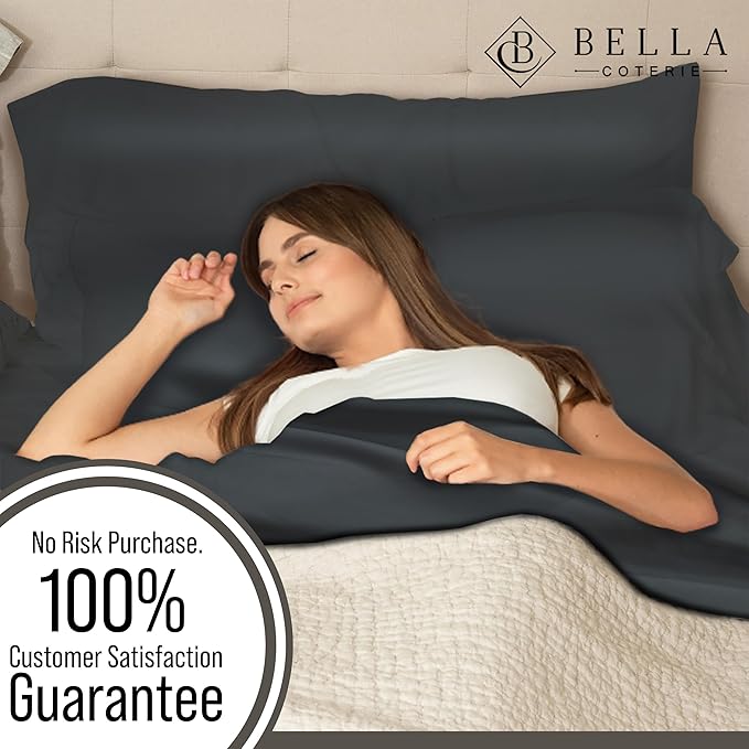 Bella Coterie Luxury Bamboo Viscose Split King Size Sheet Set | 100% Organically Grown | Ultra Soft | Cooling for Hot Sleepers | 18" Deep Pocket [Charcoal Grey]