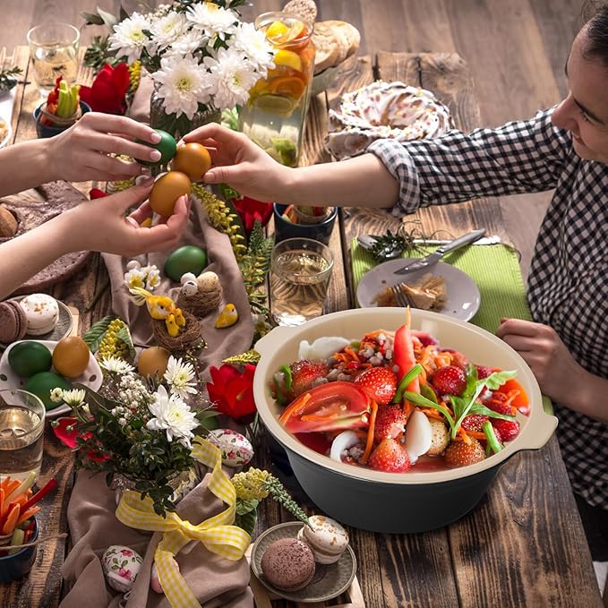 Magnifique 5 Quart Slow Cooker Round Manual Pot Food Warmer with 3 Cooking Settings Perfect Kitchen Small Appliance for Family Dinners (Stainless Steel Black and Black Ceramic Pot)