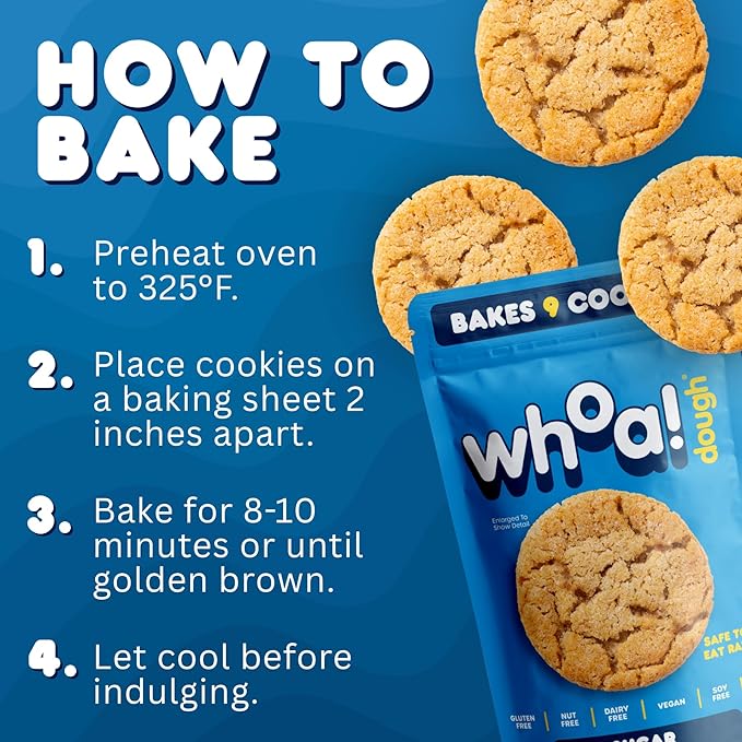 Whoa Dough Ready to Bake Cookie Dough Sugar Cookie – Certified Non-GMO, Kosher, Gluten Free – Plant-Based Snack Dough Made with Real Ingredients – 6 Pack