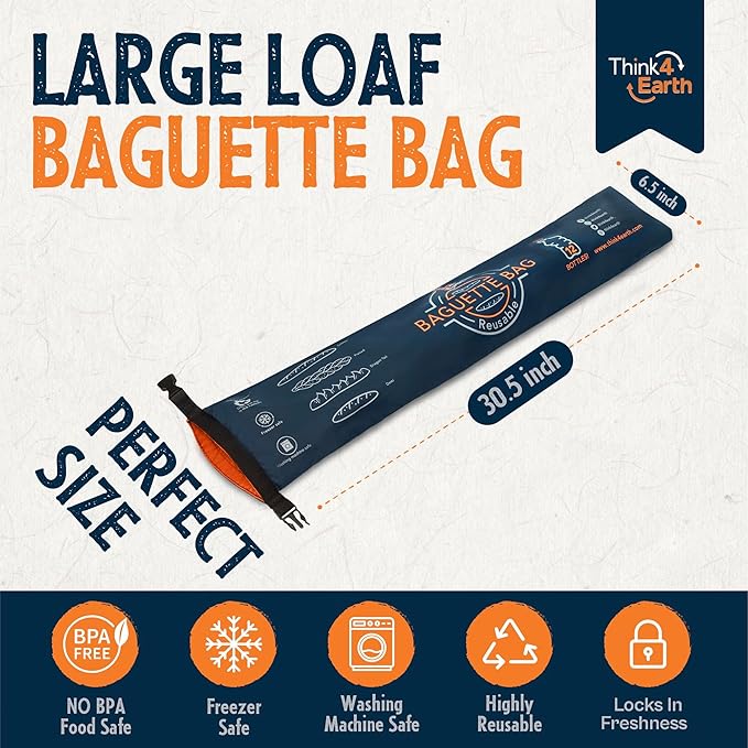 THINK4EARTH® - Large Bread and Baguette Bags (Dark Blue, Baguette Bag)