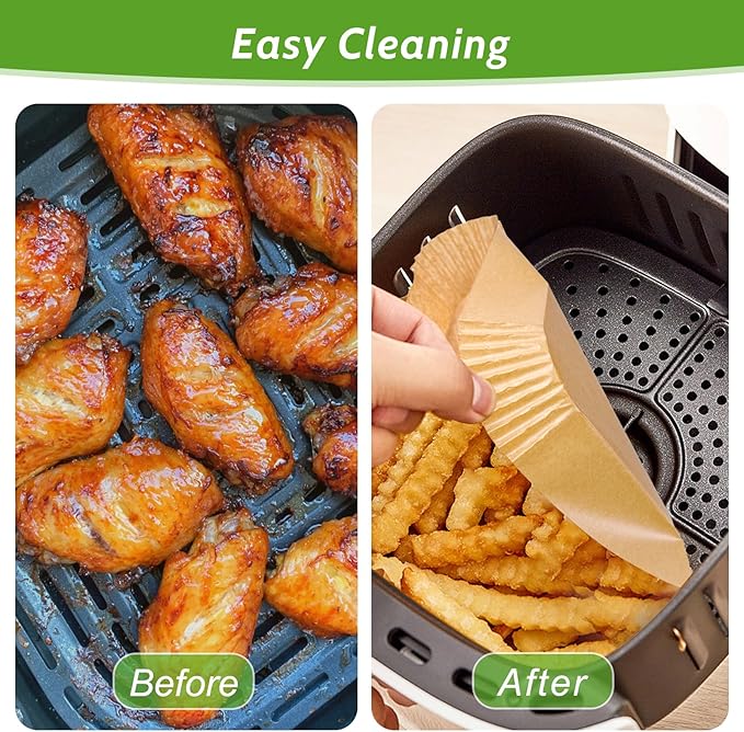 360 Pcs 8” Square Unbleached Heavy Duty Air Fryer Paper Liners Disposable, Non-Stick & Non-Leak Parchment Paper Liners for Airfryer Basket, Deep Fryer Parts & Accessories