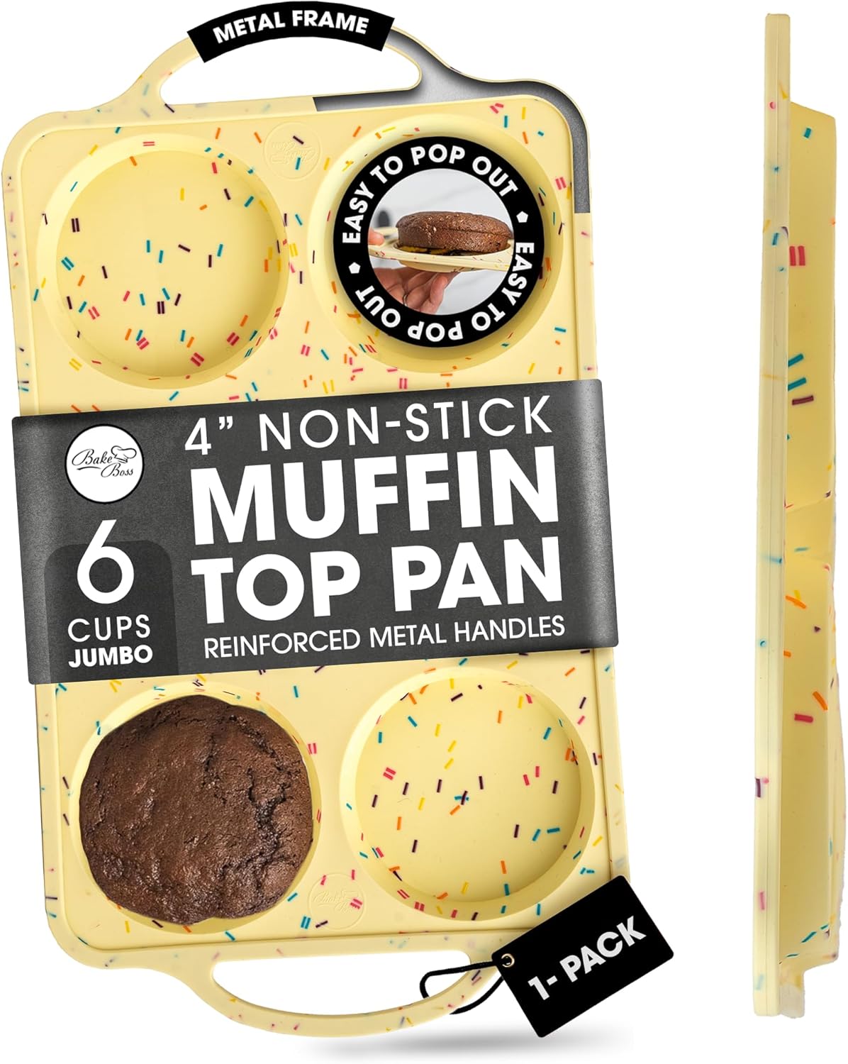 Jumbo Top Silicone Muffin Pans for Baking, 4 Inch Silicone Jumbo Muffin Pan 6 Cup, Egg Pan for Baking English muffins, Whoopie Pies, Corn Bread Bites, Confetti Muffin Top Pans Non Stick