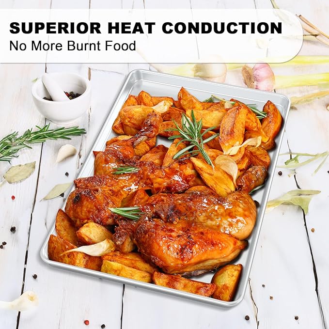 24 Inch Baking Sheet Pans with Rack Set, Natural Aluminum Cookie Sheet, Extra Large Commercial Quality Baking Sheet Pan Set, Warp Resistant Nonstick Thick Cookie Tray Pans for Baking, Roasting