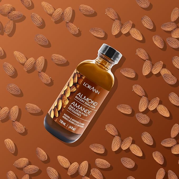 LorAnn Oils Almond Bakery Emulsion: True Essence, Ideal for Boosting Fruit Tones in Cakes, Cookies & Desserts, Gluten-Free, Keto-Friendly, Extract Substitute Essential for Your Kitchen, 4 Oz